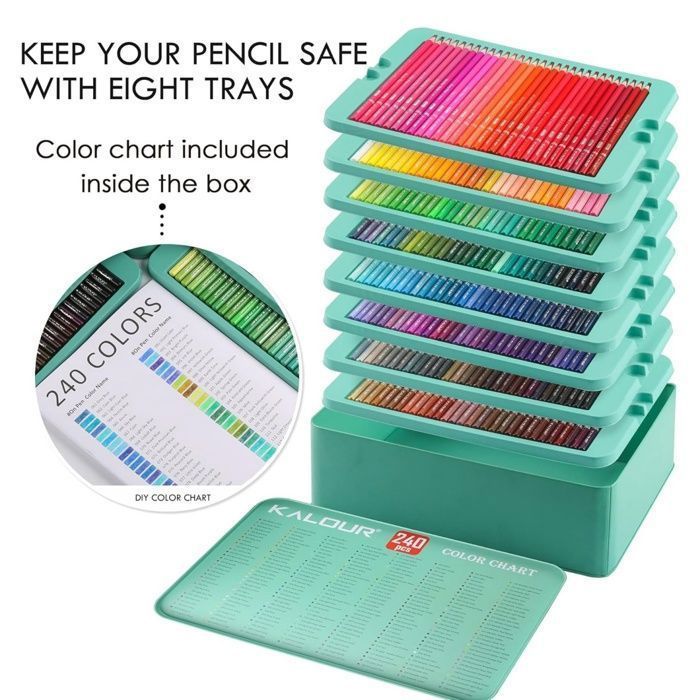 Crayons de couleur professionnels, lot de 240 couleurs, noyau souple avec couleurs vives, idéal pour le dessin, l'esquisse