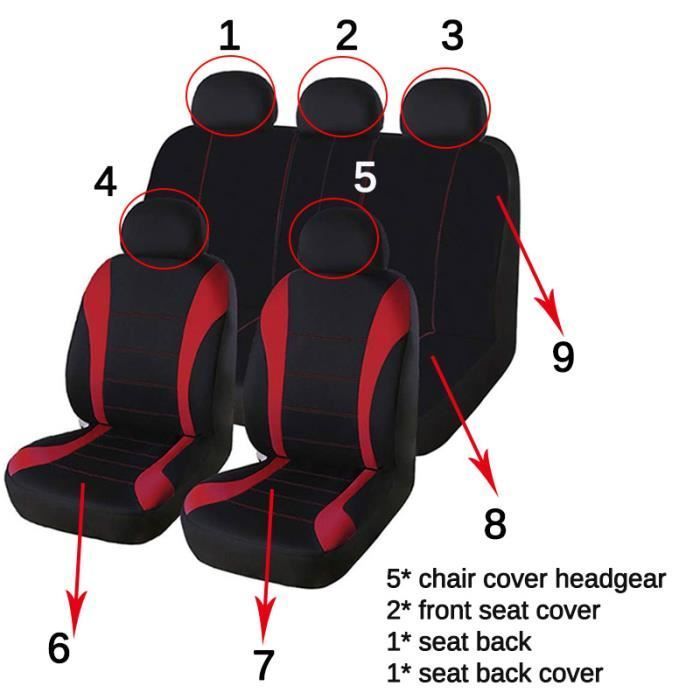 Juego de fundas para asientos de coche - TEMPSA - Universal - Tela - 9 piezas - Gris