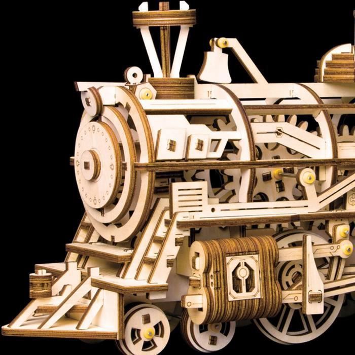 DIY Bouwset 3D Houten Puzzel Uitgesneden Locomotief Mechanisch Treinmechanisme Model Bouwspeelgoed