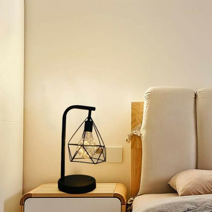 Lampe à poser Lampe de chevet/table Lumière rétro noir géométrique industriel LED vintage ligne Cadeau élégant Décoration de maison
