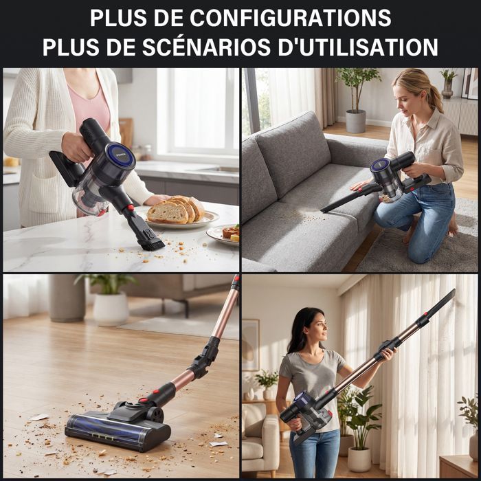 Aspiradora de mano STANOW - 45000Pa/550W - Plegable 180° - 40 min de autonomía - Cepillo antienredos