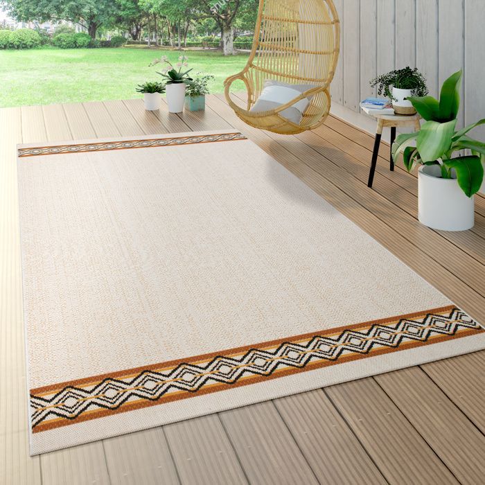 Alfombra de exterior para terraza y balcón, estampado geométrico, moderna, beige [120x170 cm]