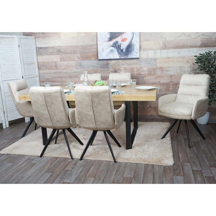 Cadeira de jantar giratória MCW-G66 em tecido creme com apoios de braço.