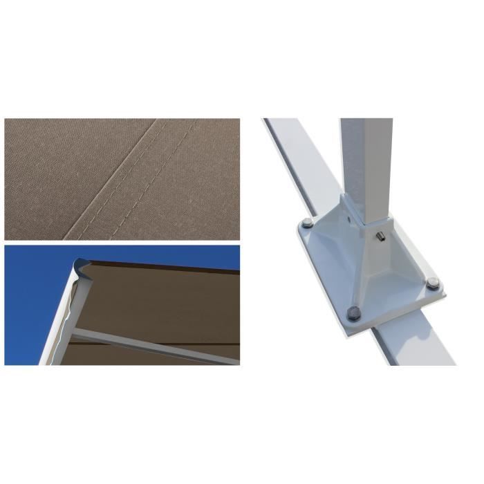 Motorized double-sloped awning 5x3x2 m - Taupe fabric and white satin frame - GARDEN OMBRAZUR