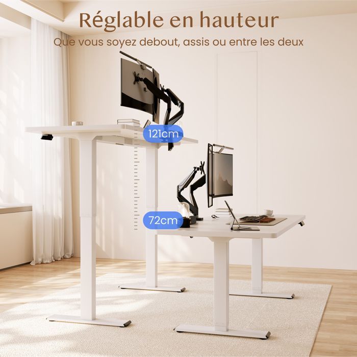 FlexiSpot QB2 zit-sta bureau 160 x 70 cm met 2 krachtige motoren, in hoogte verstelbaar, met geheugenfunctie (wit + wit)
