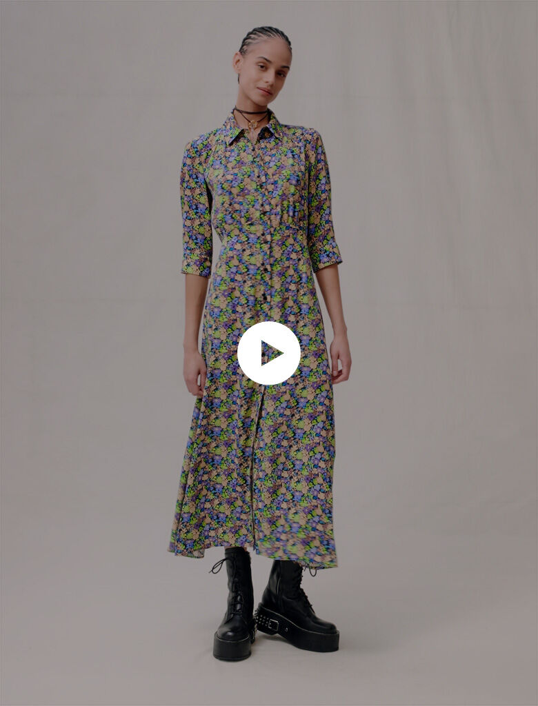 Lange jurk met bloemen-Imprimé Primevères Multico