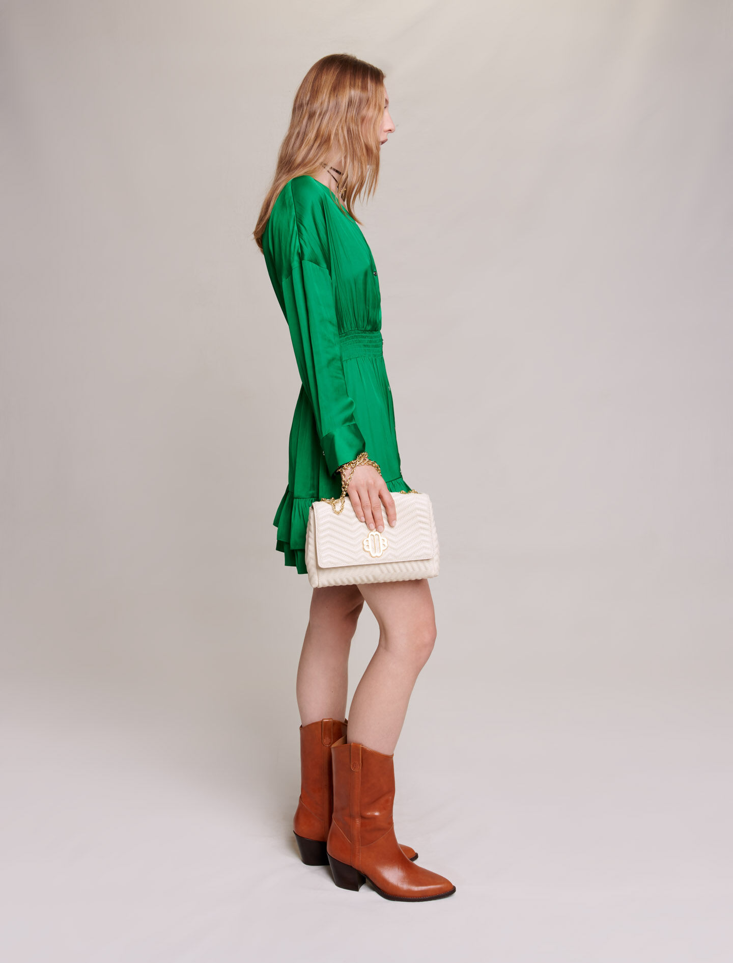 Rochie scurtă din satin - Vert
