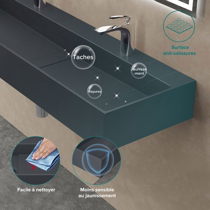 Lavabo de encimera doporro, gris mate/negro, lavabo de baño mural de 120 cm, lavabo rectangular con tapa de desagüe, Colossum6028