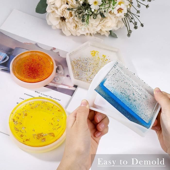 Molde de resina epoxi, juego de 4 moldes de resina de silicona epoxi, con formas hexagonales, cuadradas y redondas para manualidades y decoración DIY.