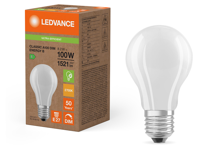Żarówka LED Bańka E27 8,2W z ciepłą barwą światła