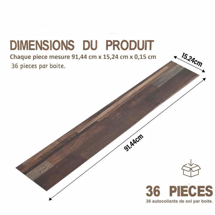 PVC flooring - Self-adhesive tiles - 5.02 m² - for living room - Waterproof - 36 pieces - Brown