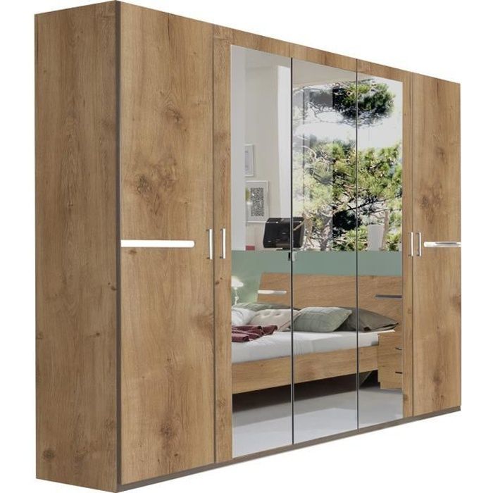 ELDO Kleiderschrank/Aufbewahrungseinheit, Eichenbalkenoptik mit glänzender Chromoberfläche – Länge 225 x Höhe 210 x Tiefe 58 cm