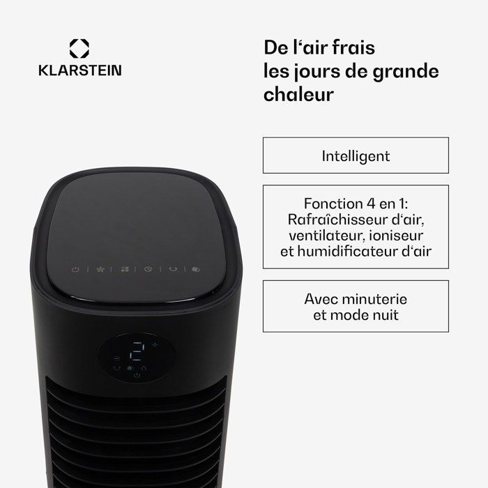 Enfriador de aire - Klarstein Skytower Smart - Ventilador humidificador de aire - Negro