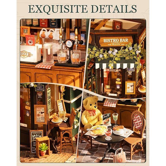 Casa de muñecas miniatura Tipsy: kit único de restaurante y cafetería para armar, decoración elegante, idea de regalo perfecta para cualquier niño.
