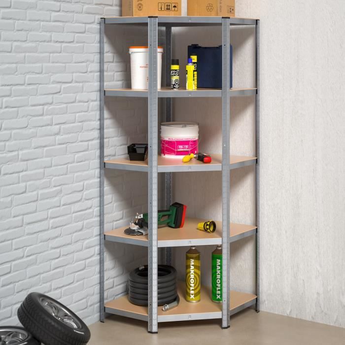 Estantería de acero y MDF de alta resistencia, 180x70x40 cm, 5 estantes modulares, máx. 875 kg, estantería de esquina para garaje, taller o herramientas de bricolaje.