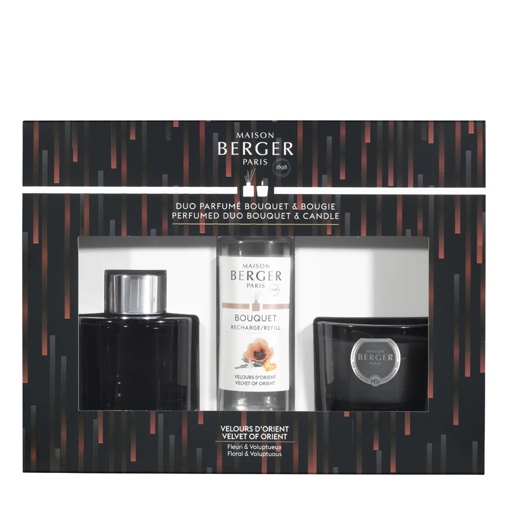 Bouquet Parfumé Cofanetto VARIATION Duo Mini Bouquet e Bougie Velours d'Orient - Diffusore di Profumo, Candela Profumata