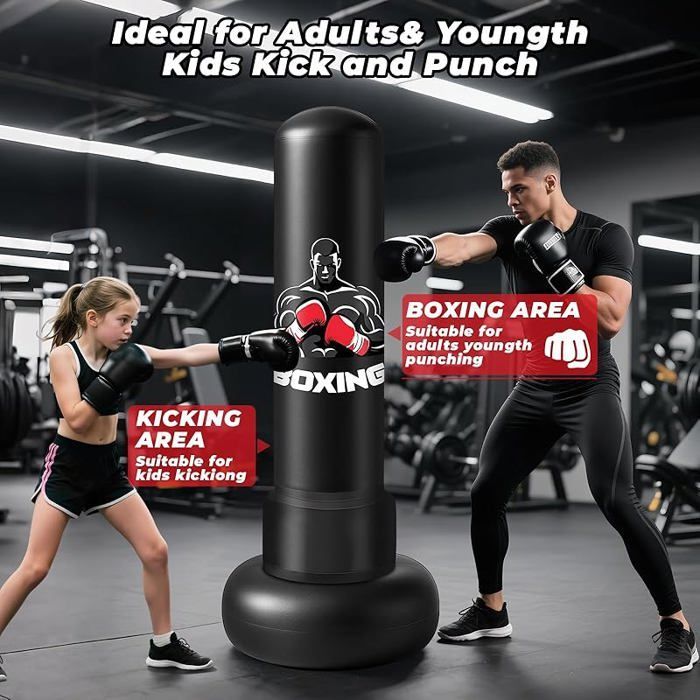 Sacco da boxe gonfiabile per adulti da 180 cm con guantoni e pompa ad aria, sacco da boxe autoportante per bambini, per MMA, Karate e Fitness