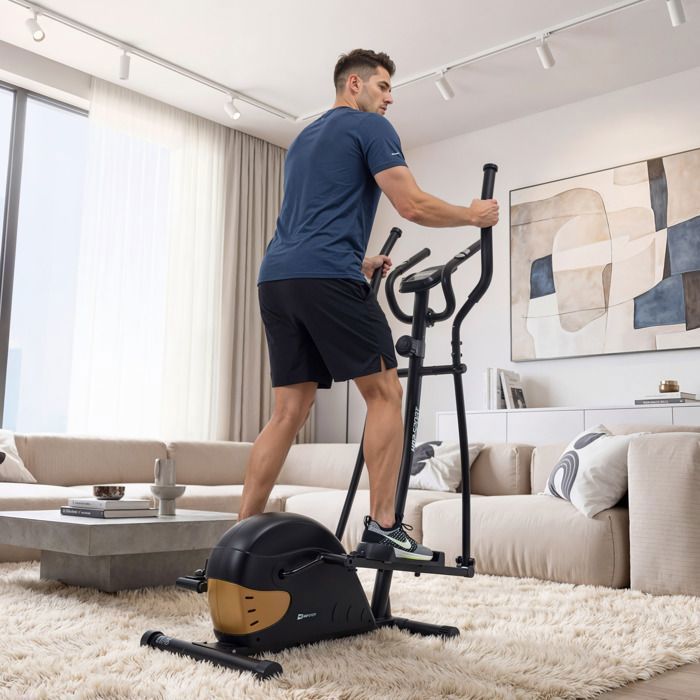 Hop-Sport Focus magneettinen ellipsilaite, Bluetooth-sovelluksen kanssa yhteensopiva, 16 vastustasoa, sykeanturit, maks. 120 kg, kulta