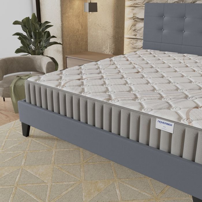 Mattress and bed set (160x200cm) - Sirius 16cm Natural Latex & High Density Foam + Stable slatted base & Grey upholstered headboard