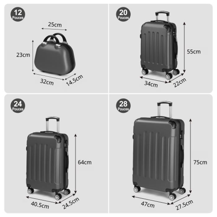 ALIGHTUP - Juego de 4 maletas portátiles 4 en 1 de ABS con ruedas - 3 maletas + 1 neceser - Gris