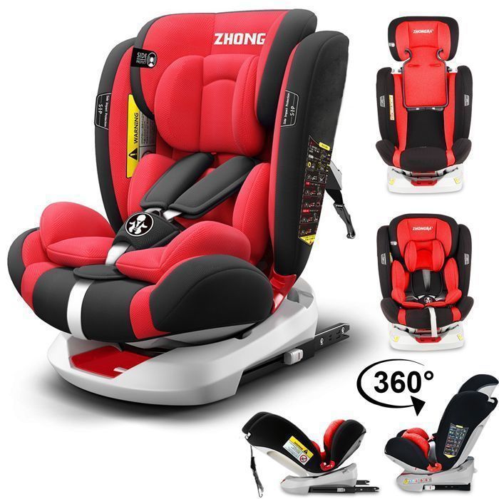 Silla de coche ISOFIX giratoria 360° con sistema LATCH, para niños de 40 a 150 cm, de 0 a 12 años, I-SIZE - Grupo 0+/1/2/3 - Reposacabezas ajustable, reclinable - Roja