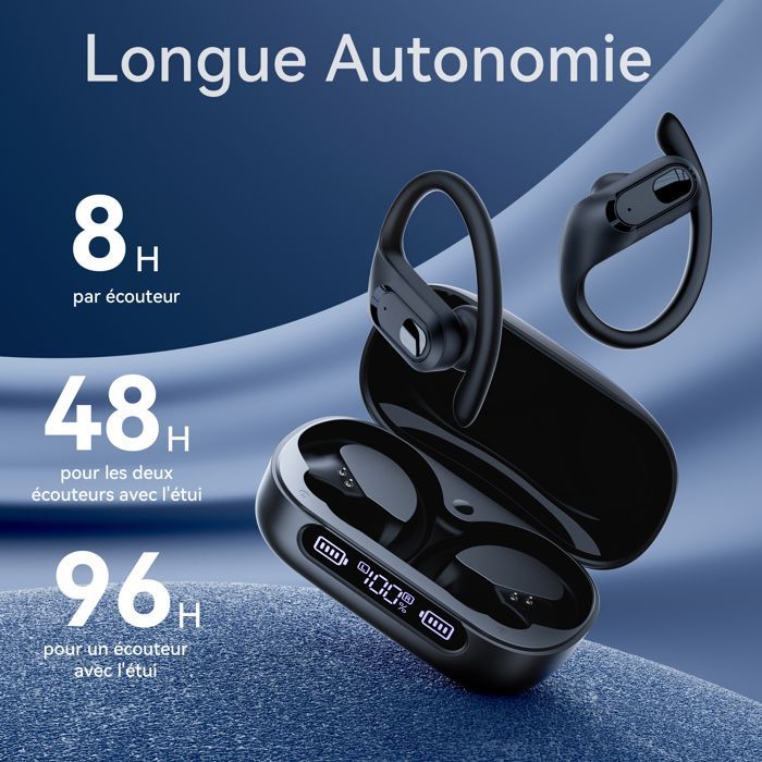 DJOIN Kabellose Sport-Ohrhörer mit ergonomischem Design, Bluetooth 5.3, LED-Display, HiFi-Stereo-Sound, IPX7 wasserdicht, 96 Stunden Akkulaufzeit