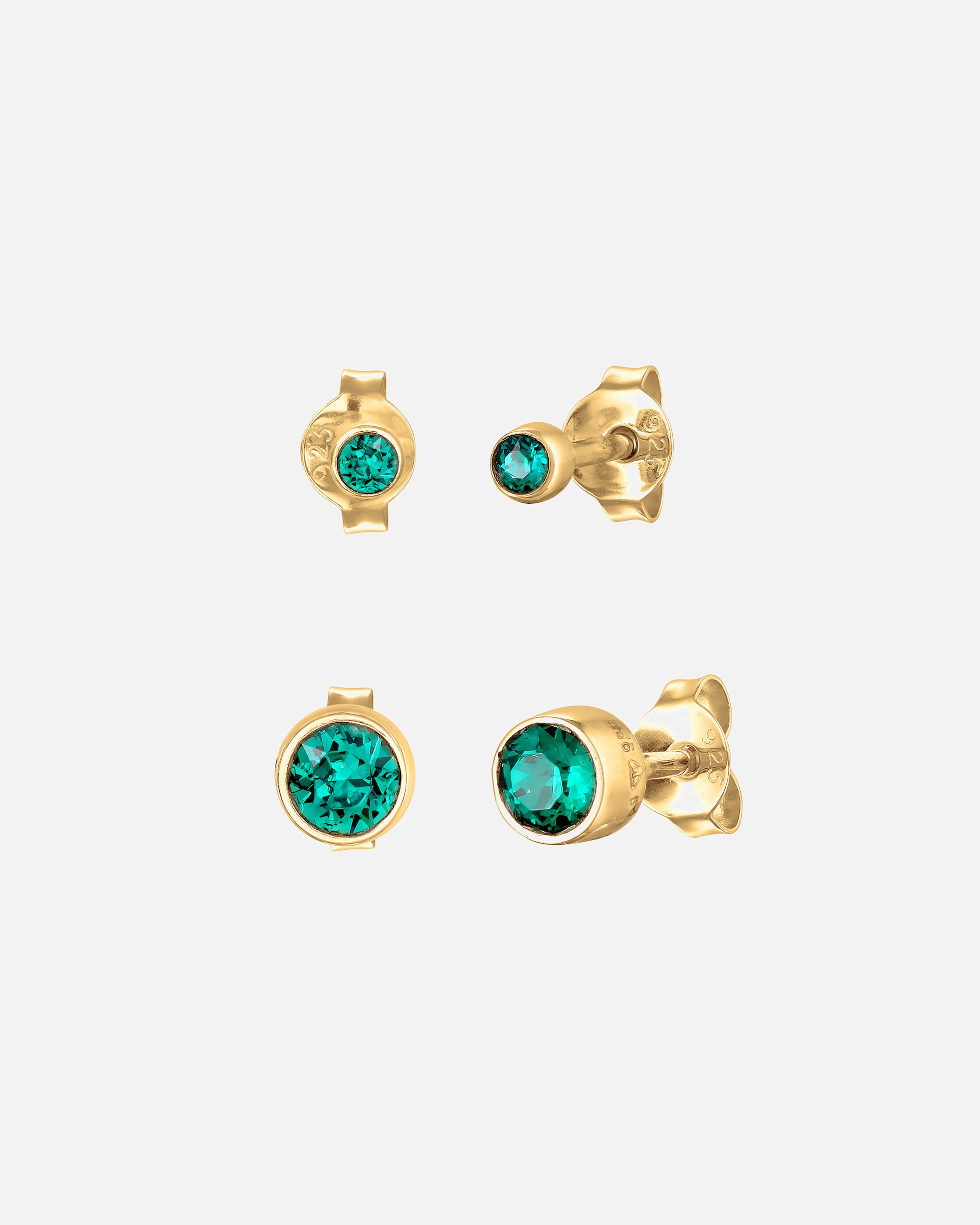 Elli Femmes Clous d'oreilles Set Rond avec cristaux Vert en argent sterling 925 plaqué or