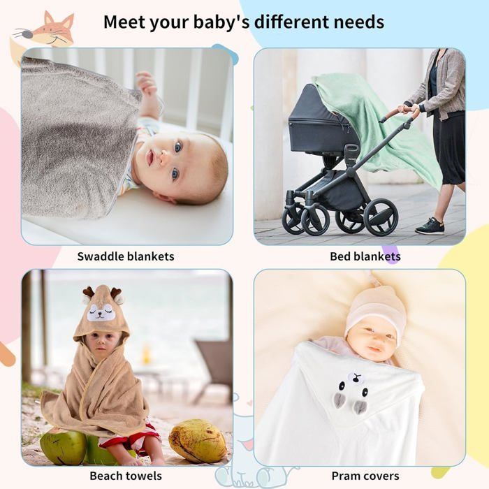 Set of 4 Baby Bath Capes with Hood, Ultra-Absorbent Towel for Infants and Children, Quick Drying