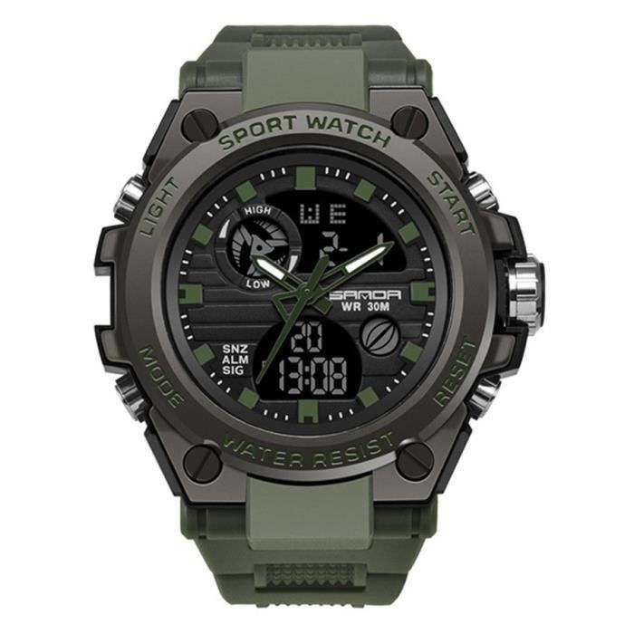 Orologio sportivo da uomo SHARPHY, digitale a LED, stile militare, doppio display, luminoso, impermeabile, colore verde militare.