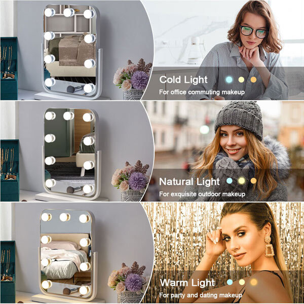 Espelho de maquiagem com iluminação LED Hollywood da Livingandhome