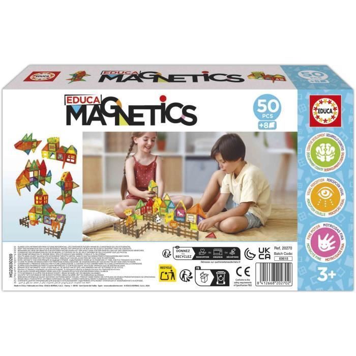 Magnetic Zoo Park - Construction Game - EDUCA - 50 magnetic pieces, 4 animals, 8 cards - Ages 3+