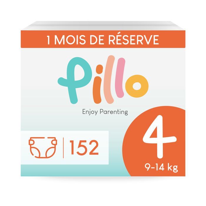 Pillo Diapers Size 4 - Pack of 152 Diapers, 4 Packs of 38 Baby Diapers Size 4 - Maxi (9-14 kg) - Baby Diaper