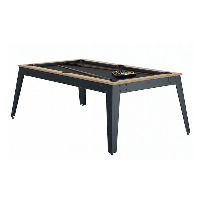 René Pierre stalen biljarttafel, zandkleurig eikenhout, leigrijs poten - Referentie 2365