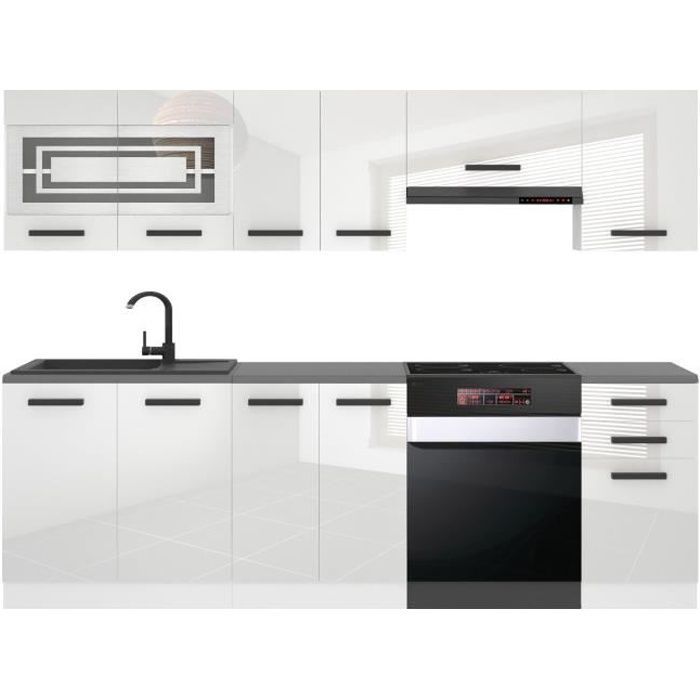 Cuisine Complète - B BELINI GROUP - LILY - 240 cm - Blanc Très Brillant - Design Contemporain