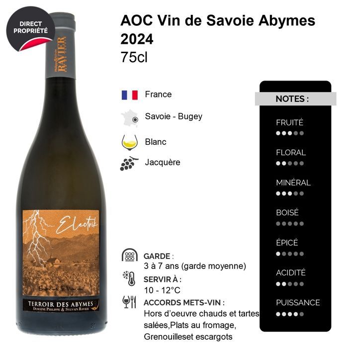 Philippe e Sylvain Ravier Vin de Savoie Abymes Cuvée Electrik 2024 - Vinho Branco de Savoie - Bugey (6x75cl)