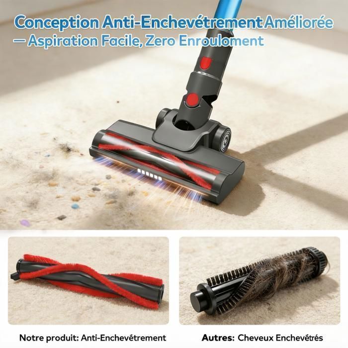 Aspirateur balai - MONMECD - 400W - Sans fil - 45kPa - 60 min autonomie