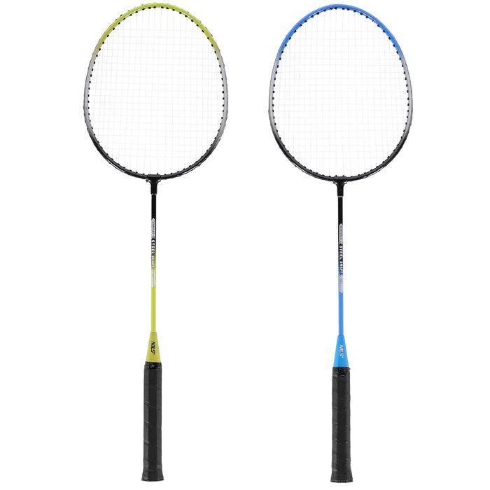 NILS badmintonset - 4 rackets - 3 nylon shuttlecocks - net van 195x22 cm - inklapbare palen