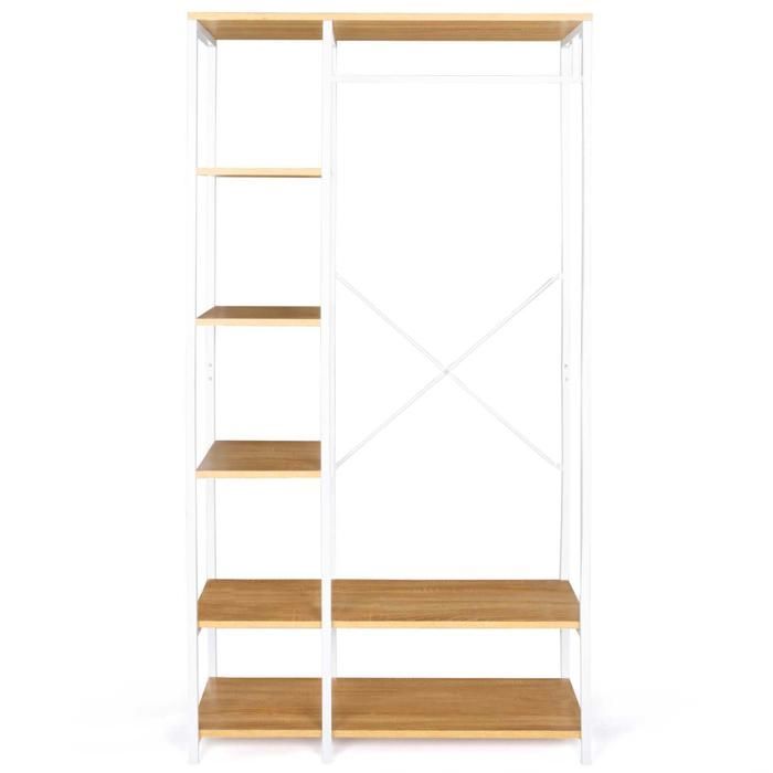 IDMARKET Dressing penderie étagères L. 90 cm DETROIT design industriel bois et métal blanc