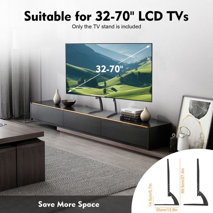 Universal, removable TV stand, suitable for 30-70 inch LCD/LED TVs, with 3 adjustable height settings, supports up to 35 kg