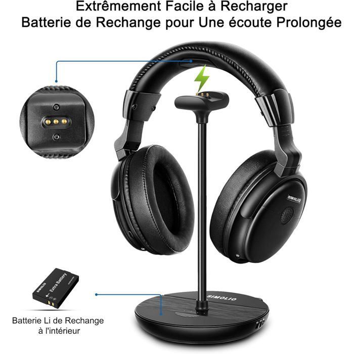 Casque TV sans fil - LAMPE DU PARFUMEUR - Modèle TV-2.4G - Clarté vocale & amplification - RF 2,4 GHz - Émetteur/base charge