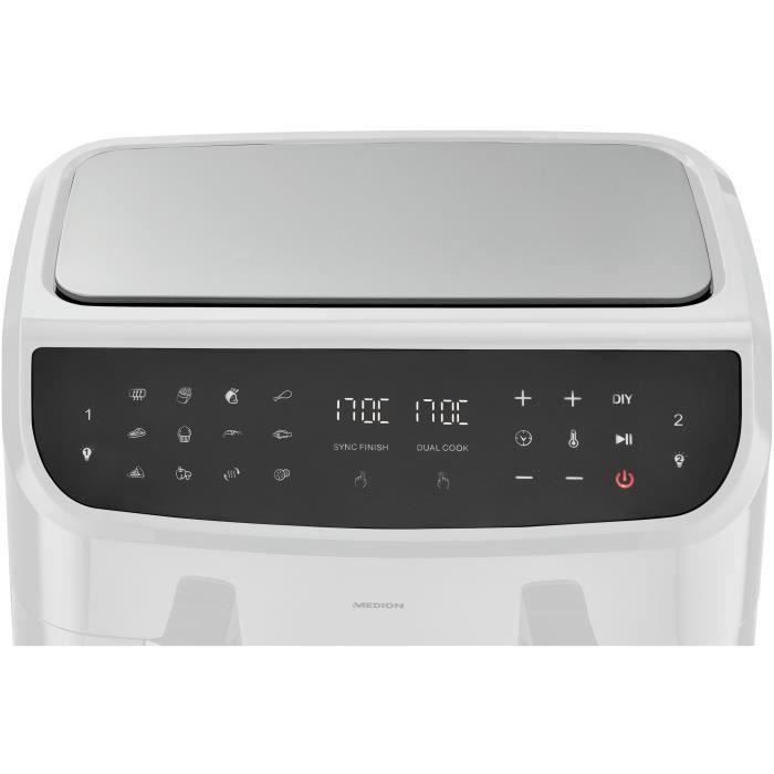 Freidora de aire - MEDION - P20 XXL Twin - 2600 W - 2 cestas - 9 programas - Blanca