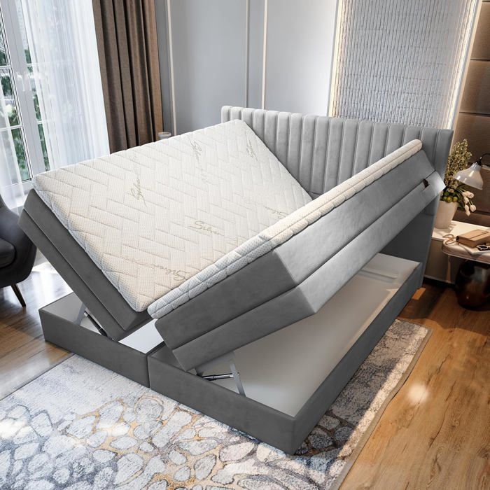 Cama para adultos ADÈLE - conjunto de colchón y base eléctrica regulable - 140x200 cm - terciopelo gris claro