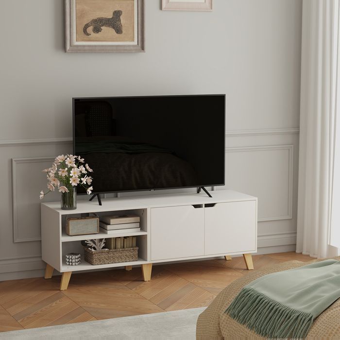 Mobile porta TV - Bianco Neve - 140 cm - 2 ante - Ripiani regolabili - Per TV da 60 pollici