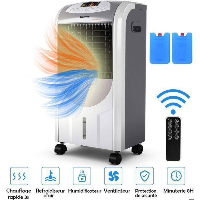 Aire acondicionado/enfriador portátil COSTWAY 7L 75W 5 en 1 - Refrigeración/Calefacción - Control remoto - Temporizador de 8 horas - 3 velocidades - Oscilación de 70°
