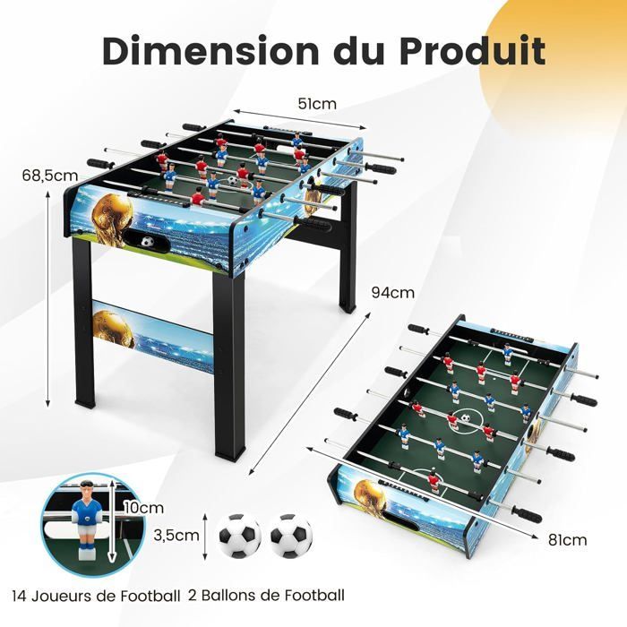 Calcio balilla per bambini GOPLUS, tavolo da gioco autoportante con gambe rimovibili, 2 palline e 2 segnapunti, 94 x 81 x 68 cm