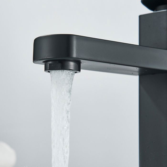 Rubinetto miscelatore per lavabo da bagno con maniglia quadrata, miscelatore per acqua calda e fredda con leva singola, nero
