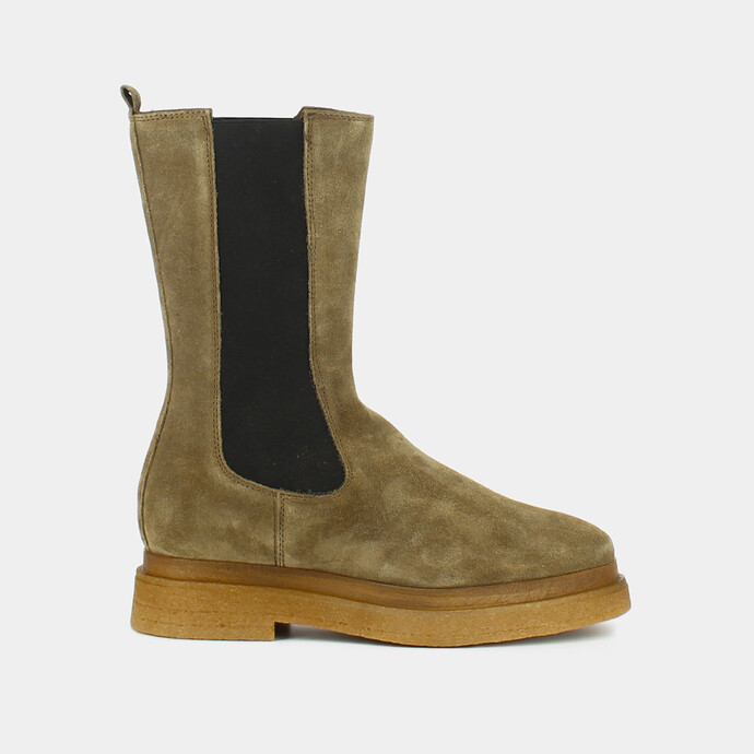 Bottines à semelles épaisses et élastiques  en croute taupe