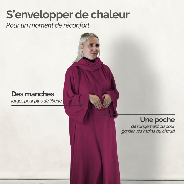 Coperta in pile integrale con maniche e tasca - Adulto 210 x 140 cm - Prugna - Vivezen