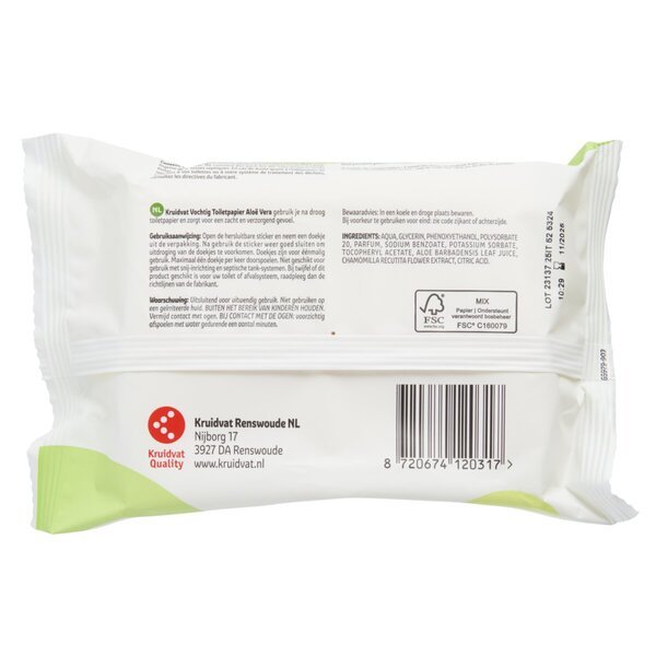 Vlažen toaletni papir Kruidvat Aloe Vera<br>50 kosov