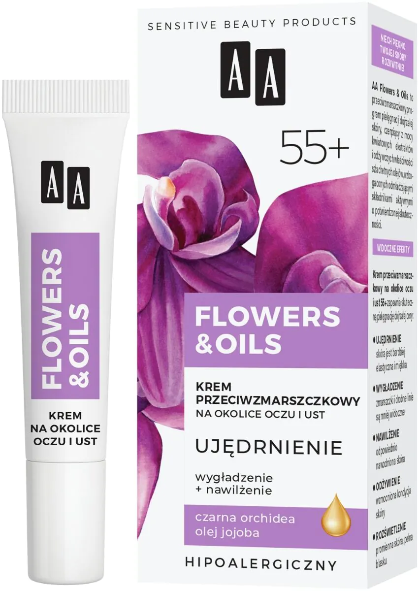 AA Flowers & Oils 55+ Ujędrnienie Krem Przeciwzmarszczkowy na Okolice oczu i ust